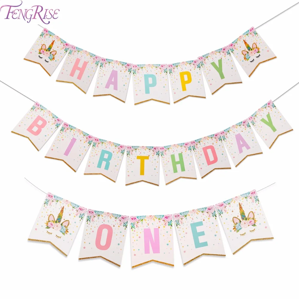 FENGRISE Блестящий Единорог гирлянда с днем рождения баннер I AM ONE Bunting Baby 1 день День