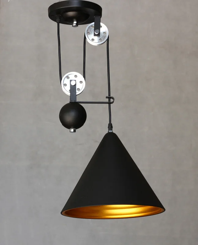Industrial style Retro Pulley Spindle lift Pendant Lights Black