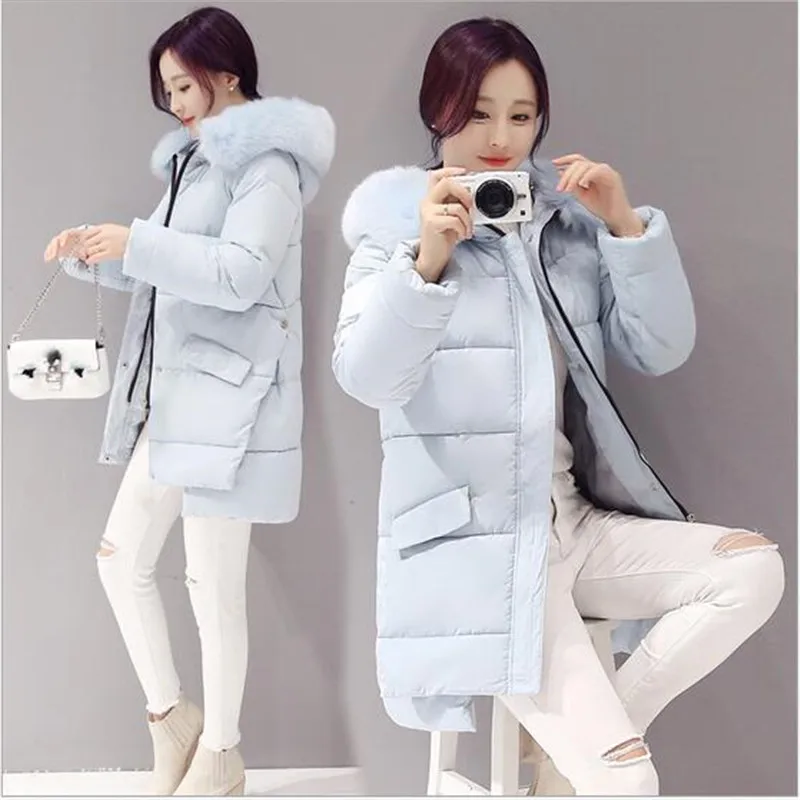2017 New Elegant Women Winter Coat Thicken Hooded Long Cotton Down Jackets Large size Fashion Fur