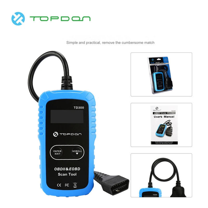 

TOPDON TD300 OBD2 Scanner OBDII Check MIL Light EOBD CAN DIY Auto Car Engine Diagnostic Scan Tool Clear DTCs Fault Code Reader