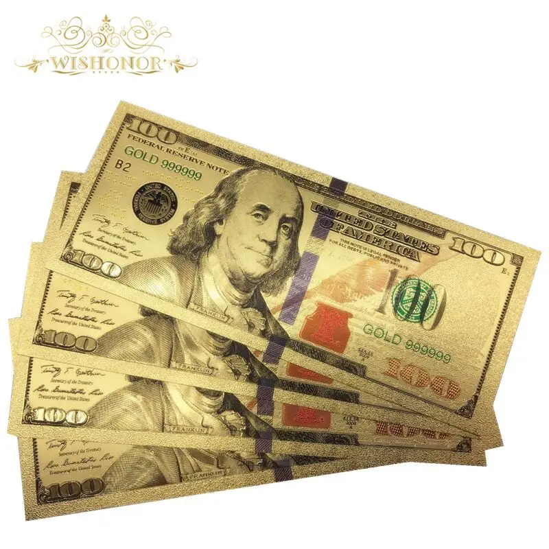 

10Pcs/Lot Colorful USA Banknotes 100 Dollar Bills Bank Note in 24K Gold Plated Fake Currency Money For Gifts Free Shipping