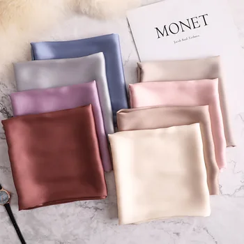 2023 New Fashion Summer Silk Square Scarf Solid Women Satin Neck Hair Tie Band Soft Beach Hijab Head Female Foulard Free Shiping 1