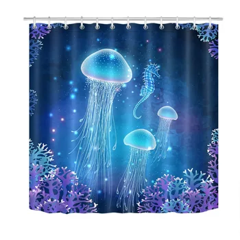 

LB Dream Underwater Cute Seajelly Hippocampus Shower Curtains Waterproof Custom Bathroom Curtain Fabric For Kids Bathtub Decor