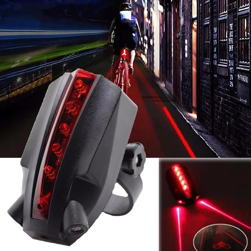 2 Laser 5 LED Rear Bike Bicycle Tail Light Beam Safety Warning Red Lamp Mount