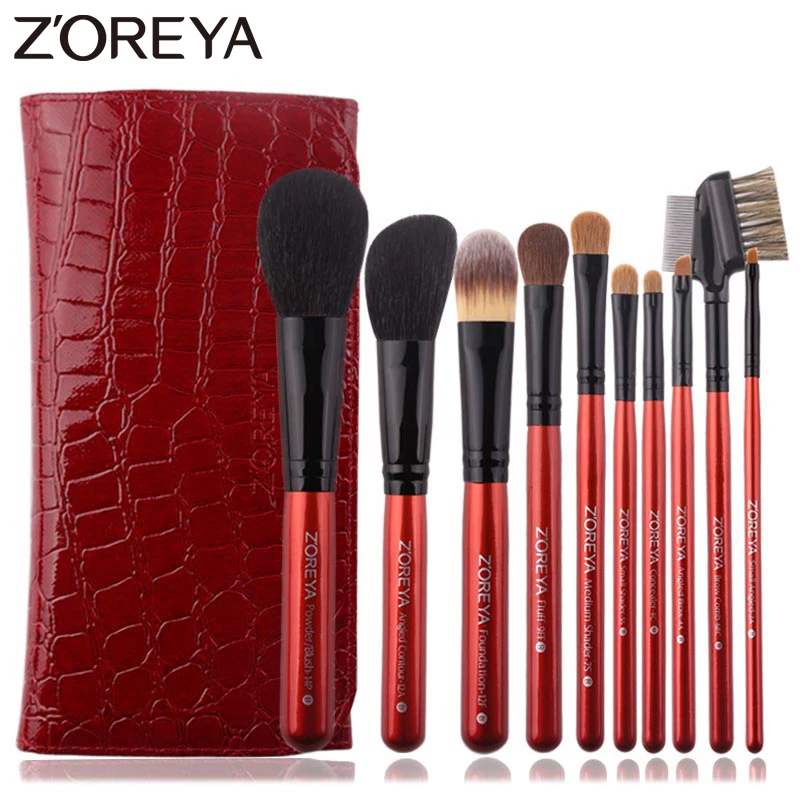 Zoreya роскошный красный набор кистей для макияжа с животными, пудра, консилер, контур, тени для век, косметические инструменты, профессиональный набор для макияжа