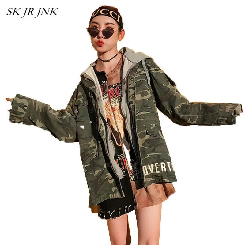 Women Windbreaker Spring Autumn Fashion Camouflage Letters
