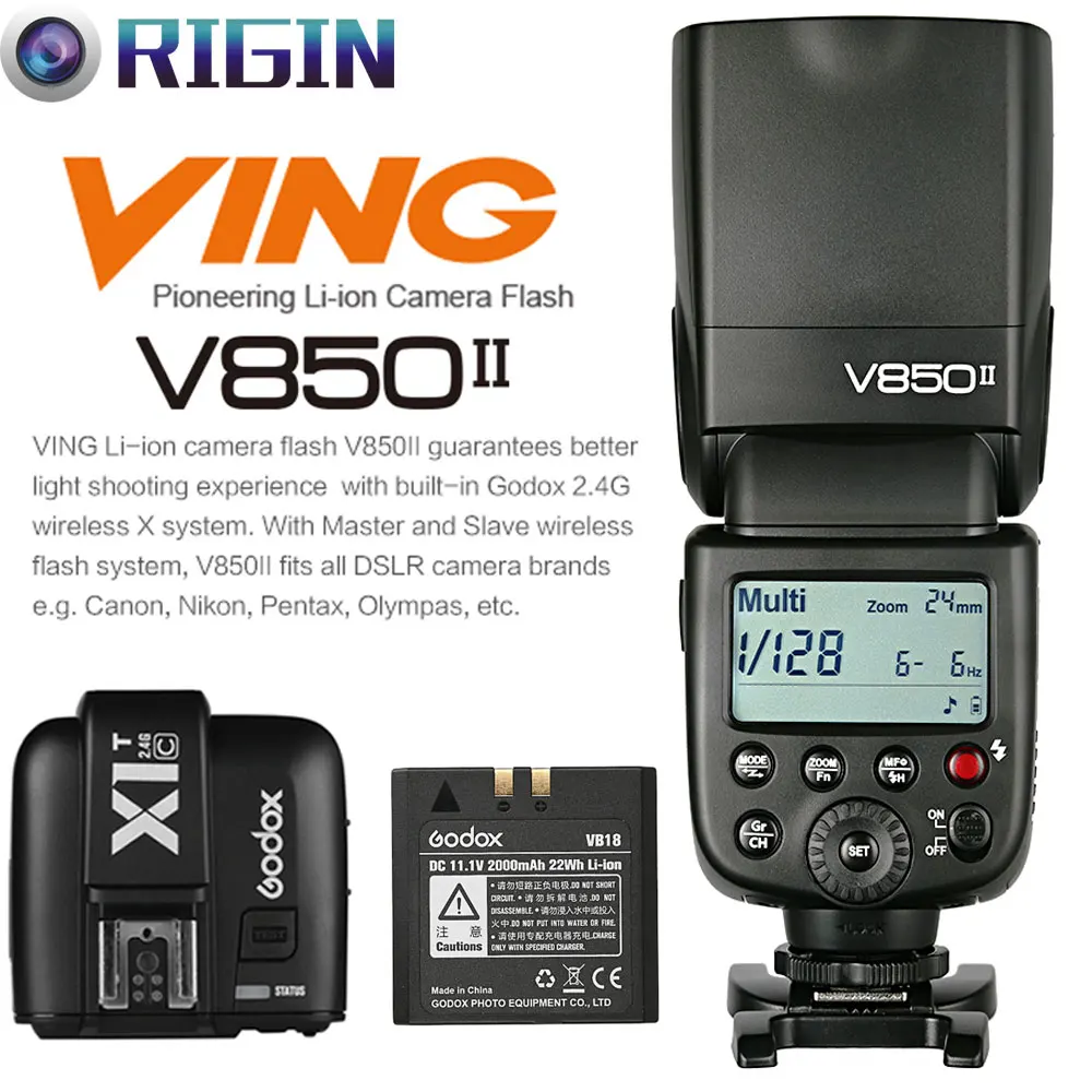 

Godox V850II GN60 HSS 1/8000s Speedlite 2.4G Wireless X System With lithium battery+X1T-C/X1T-N/X1T-S Kit For Canon/Nikon/Sony