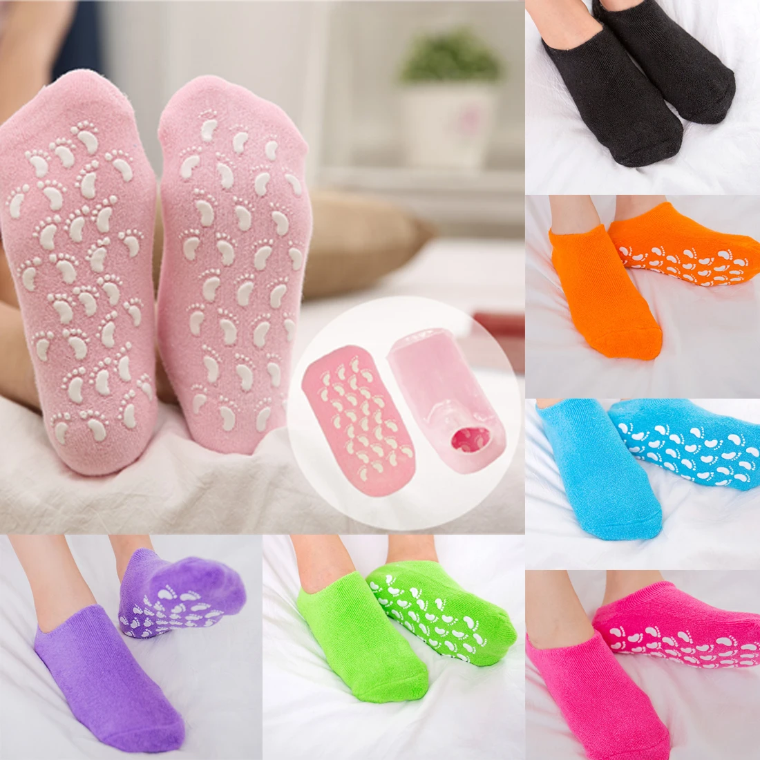 Fashion 7 Colors Gel Spa Feet Socks Sleeve Essential Oil Anti cracking