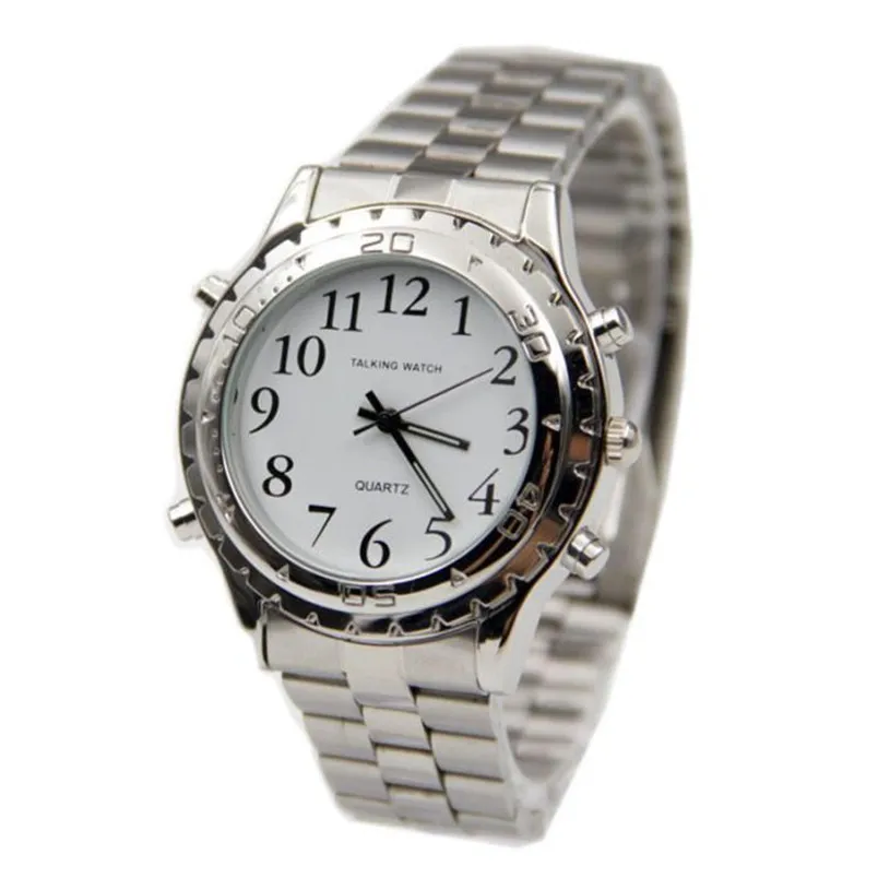 

High Quality English Talking Clock Stainless Steel For Blind Or Visually Impaired Watch Men Women Digital Number Wristwatch Gift