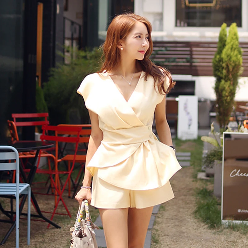 

Fashion women new arrival white basic shirt and wild short pant elegant vintage comfortable work style cute summer 2 pieces set