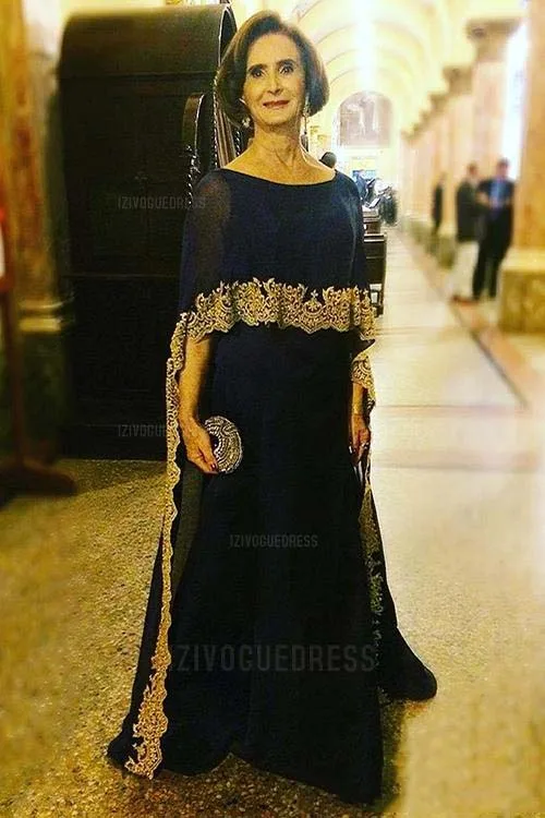 Overgivelse hensigt kursiv Dark Navy Mother of the Bride Dresses with Cap Gold Applique Floor Length  Plus Size Evening Gowns Mother of the Groom - AliExpress