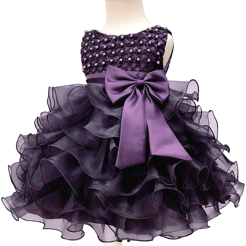 

2018NEW Tutu Beading Flower Baby Dress For Wedding Party Sleeveless Infant Baby Dresses For 1st Birthday Toddler Baptism Clothes