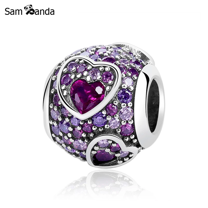 925 Sterling Silver Charms Fit Pandora Bracelet Crystal Love Heart 