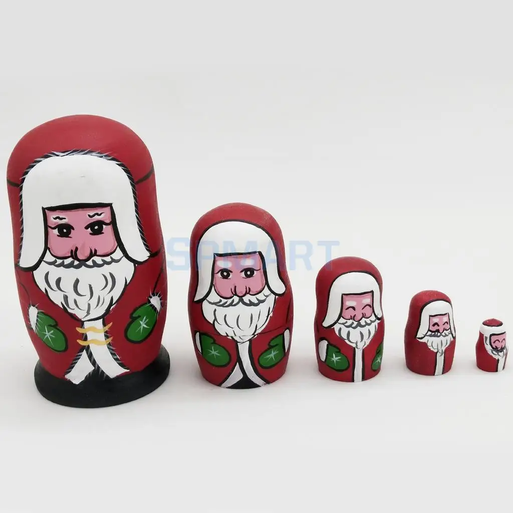 5 Pieces Christmas Santa Claus Russian Nesting Dolls Wooden Babushka