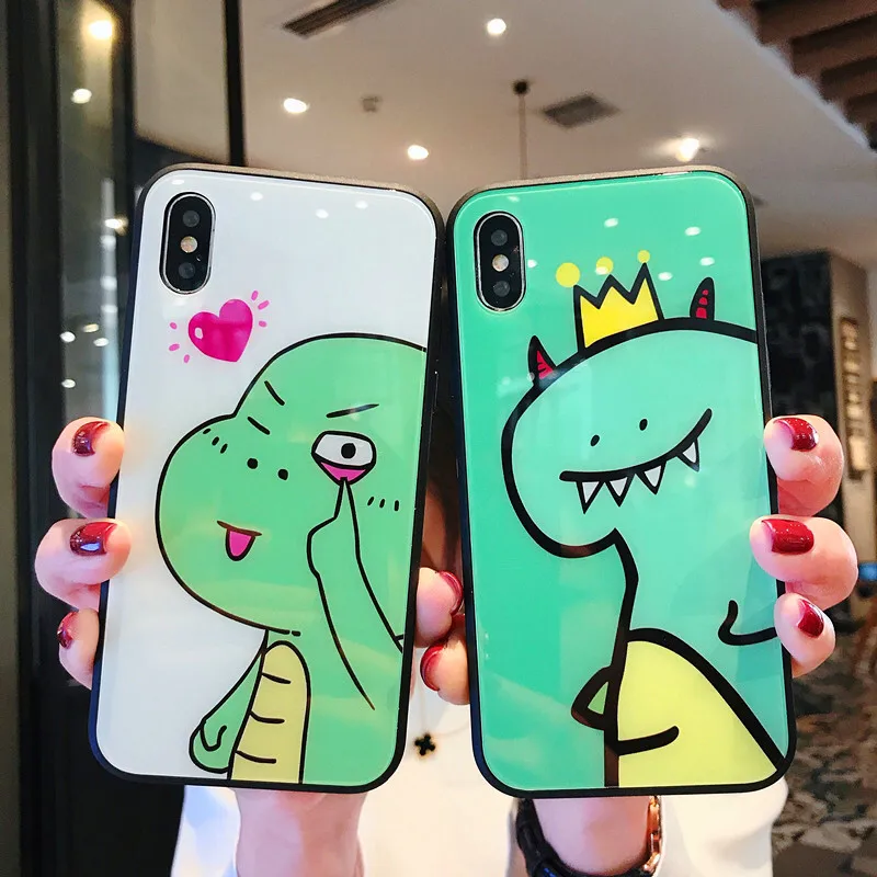 

Cartoon dinosaur animals case for iphone X XR XS Max tempered glass Phone Cases for iphone 6 6s 7 8 plus cover for iphone 8 case
