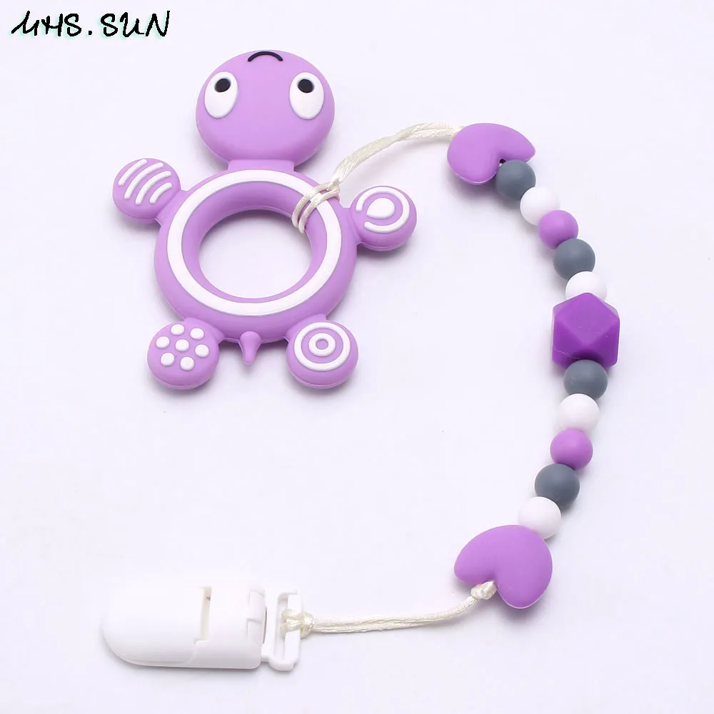 4 Chain with teether MHS. SUN детская силиконовая соска с зажимом на цепочке Милая черепаха для прорезывания зубов для новорожденных Жевательная Прорезыватель для зубов держатель на цепочке для кормления ювелирные изделия - Окраска металла: 4 Chain with teether
