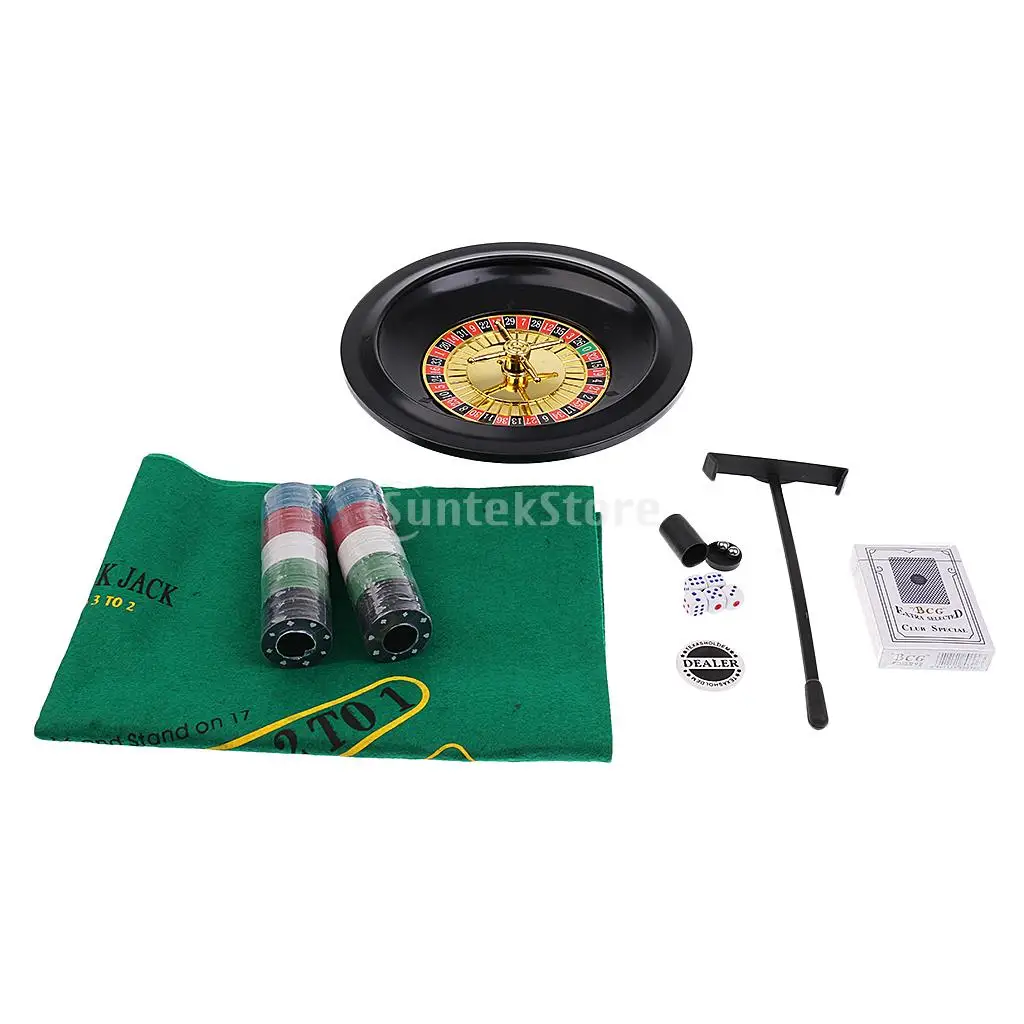 Simulation Casino Game Set 5 in 1 Metal Case Gift Toys for Party Gathering 100 Pieces Poker Chips Roulette Balls Felt Mat Dice