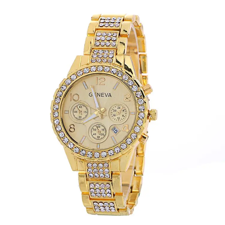 

2017 unisex mens women geneva diamond date calendar watch luxury alloy metal stainless wholesale fashion ladies quartz watches