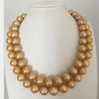 

gorgeous 13-14mm south sea round gold pearl necklace 38"925s