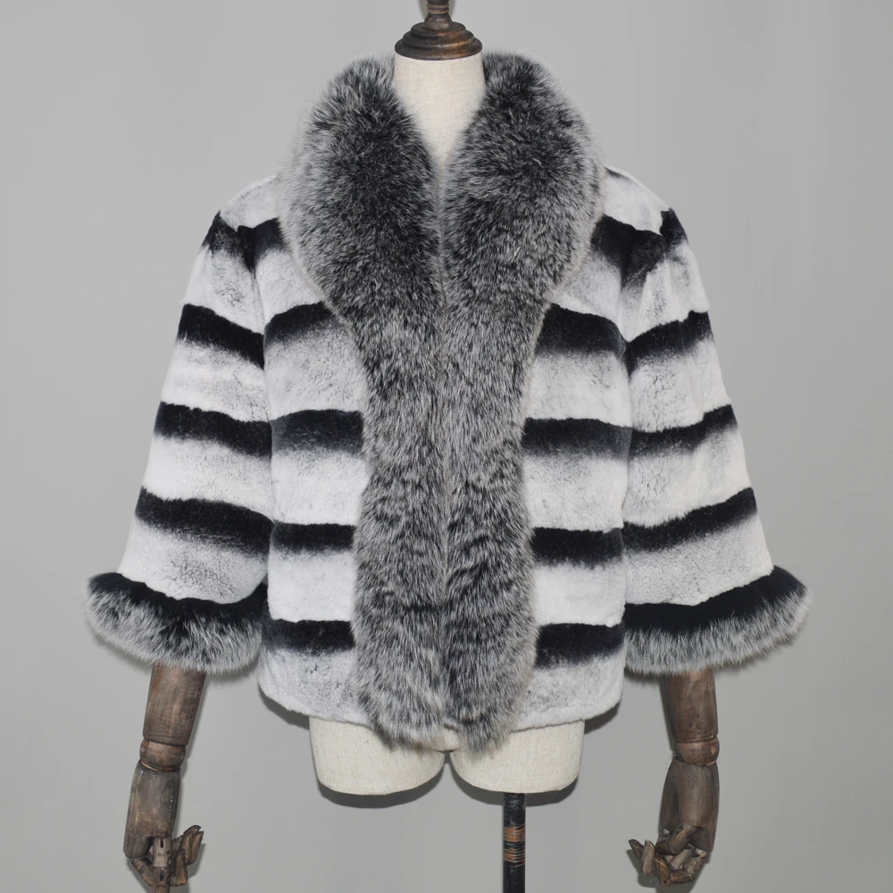 Lapin Manteau Renard Haute Femmes Avec Réel Big 100 Véritable Naturel Grey Veste De Col Fourrure 2018 Real Qualité Rex nWqSXSI