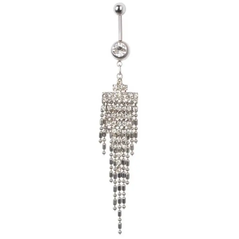 Sexy Navel Piercing Body Jewelry 14G Surgical Steel Rhinestone Tassel Dangle Navel Belly Ring For Women Body Piercing Jewellery