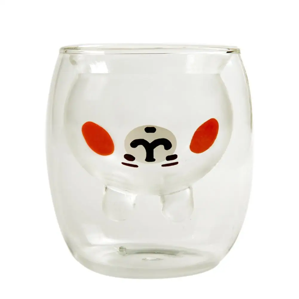 

Transparent Glass Cup Cute Cartoon Double Layer Glass Animal Shape Heat Resistant Tea Cup Drinkware Kitchen Gadget Accessories