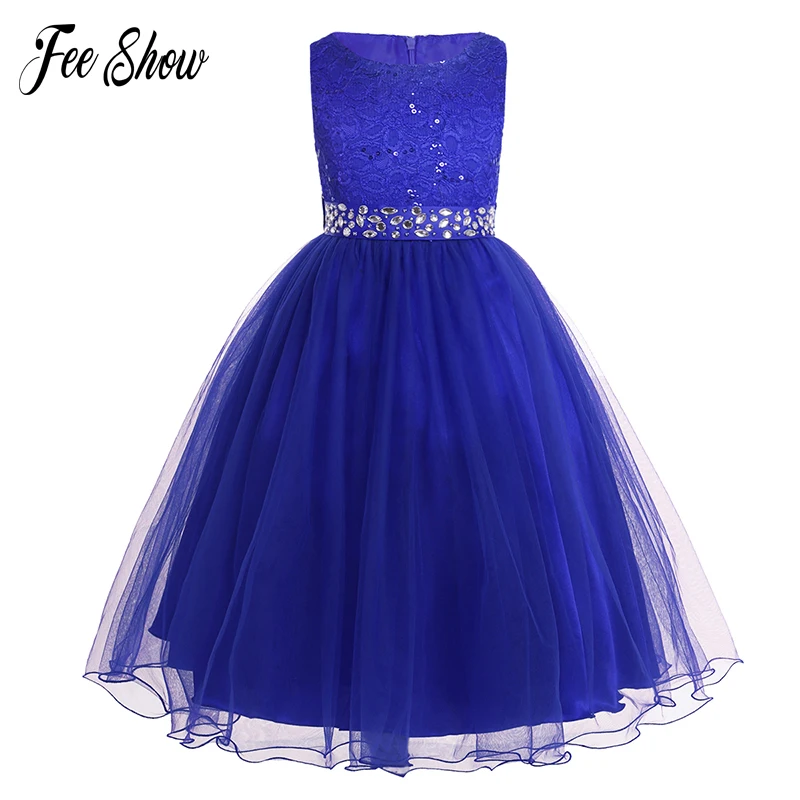 Teen Girls Sleeveless Sequins Lace Mesh Flower Girl Dress Princess Pageant Ball Gown Wedding Party with detachable sashes | Детская