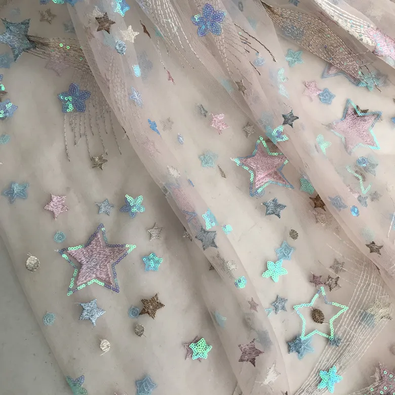 

10meters Width 130cm Sequin Stars Fabric Soft Mesh Fabric for Dresses Fashion Performance Clothing Studio Background Decoration