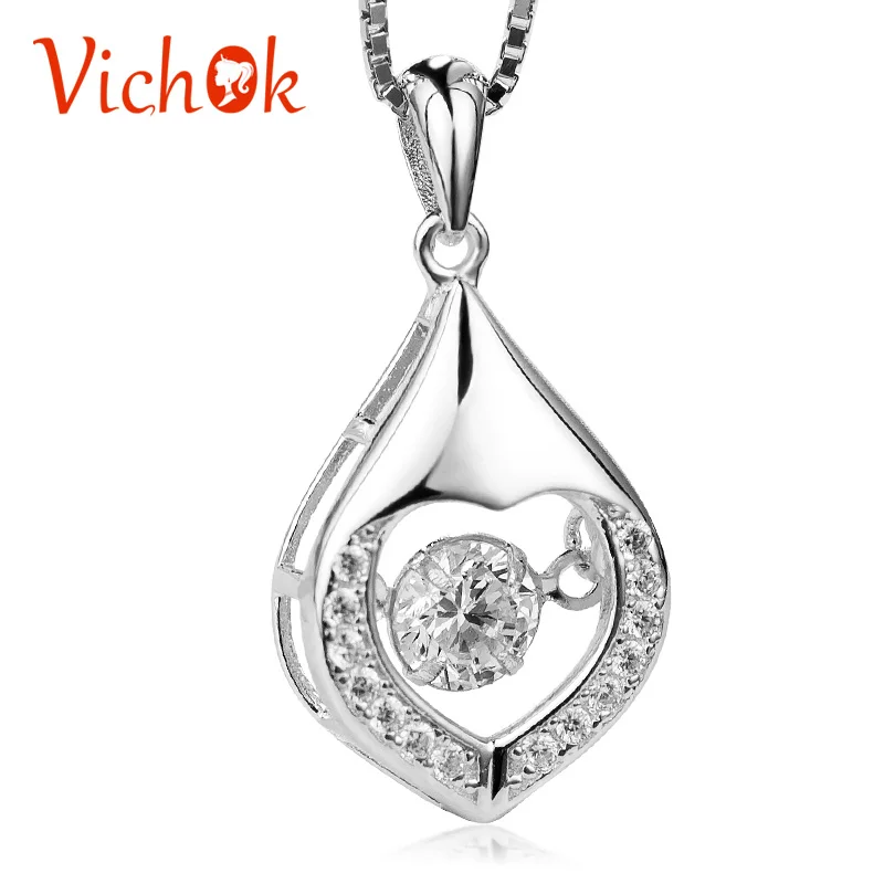 VICHOK Water Drop necklace silver 925 jewelry Pendant & Necklace Shiny Crystal choker necklace for women