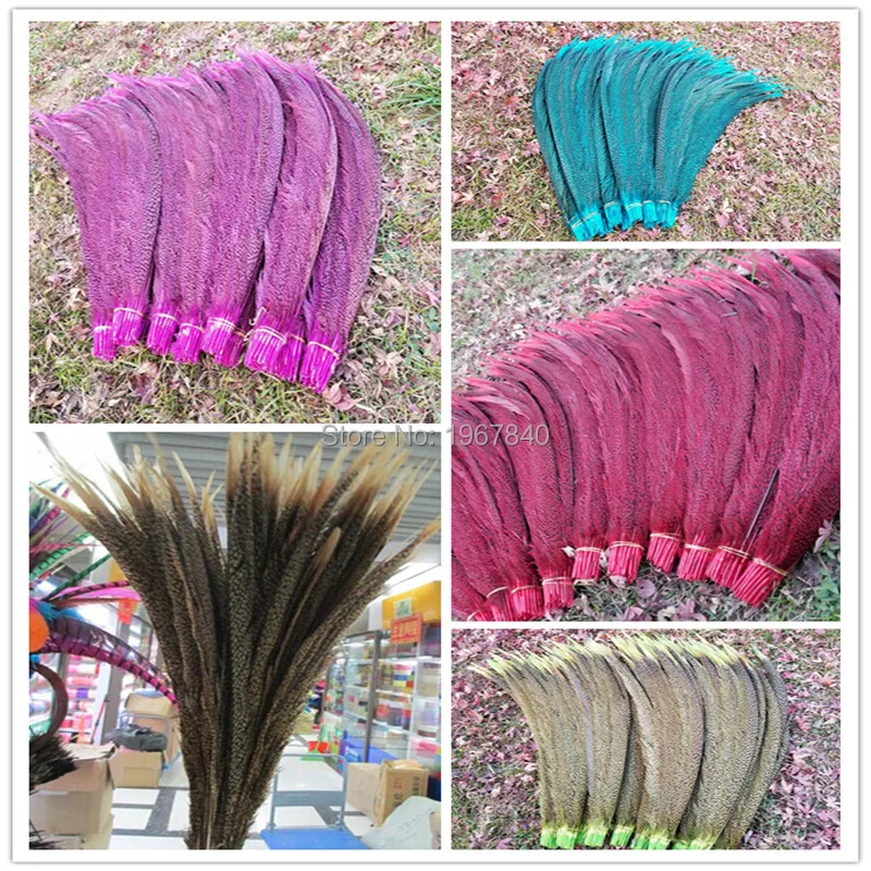 

50 PCS / lot natural Golden pheasant covered tail feathers Long 24-28 inch / 60-70cm Stage Accessories Apparel DIY Decorations