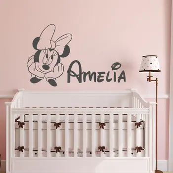 

Custom Name Wall Vinyl Sticker Kids Girls Room Decals Bedroom Decor Minnie Mouse Personalized Baby Girl Name Wall Decals AY1910
