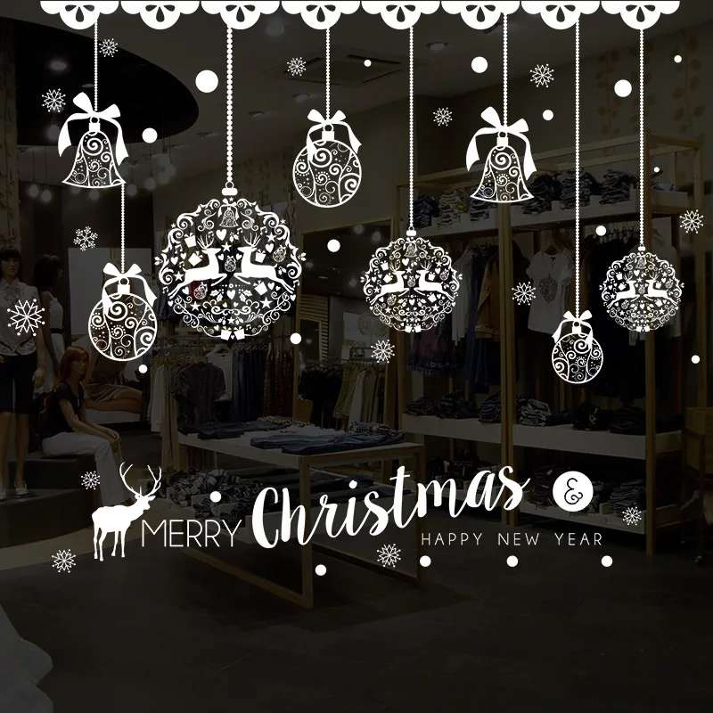 

100x80cm Waterproof Christmas Decoration Wall Sticker Animal Snowflake Pendant Glass Stickers Shopping Mall Window Stickers