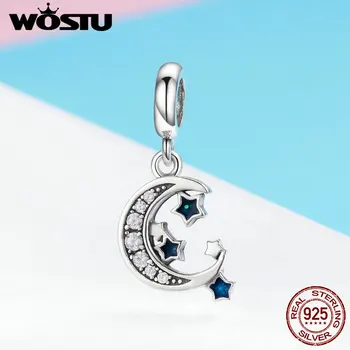 

WOSTU 100% 925 Sterling Silver Starry Sky Moon & Stars Dangles Charm fit Bead Bracelet Pendant Necklace DIY Jewelry Gift FIC639