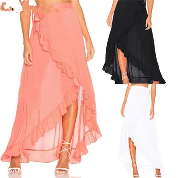 

2019 Streetwear Long Skirts For Womens Boho Ruffled Chiffon Long Maxi Dress Beach Casual Sundress Skirt Summer Women Clothes