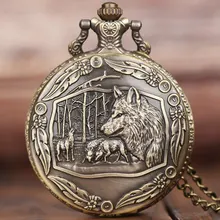 Цепочки и ожерелья карманные часы Для мужчин Для женщин стимпанк сеть волк узор Ретро Стиль римскими цифрами FOB часы кварцевые часы