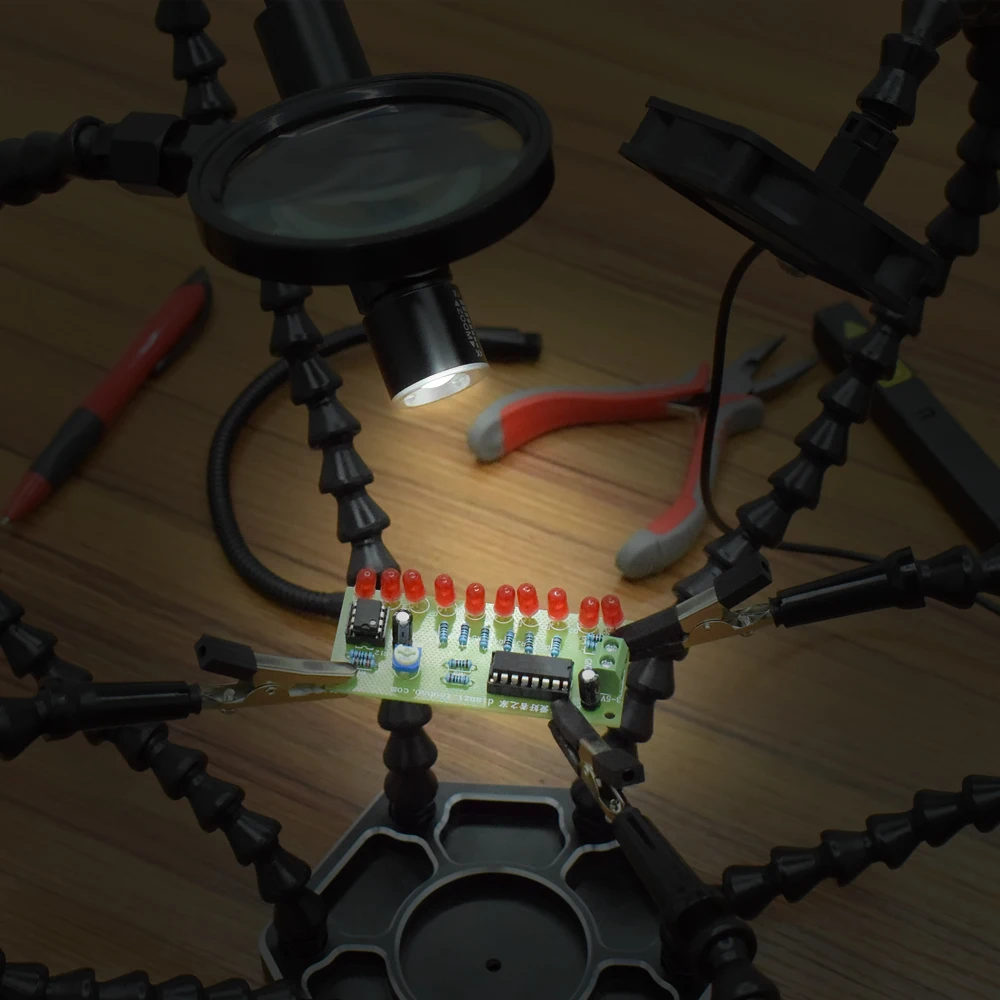 Online NEWACALOX Third Hand Löten PCB Halter Werkzeug Sechs Arme Helping Hands Handwerk Werkstatt Hilft Schweißen Station USB LED Lupe