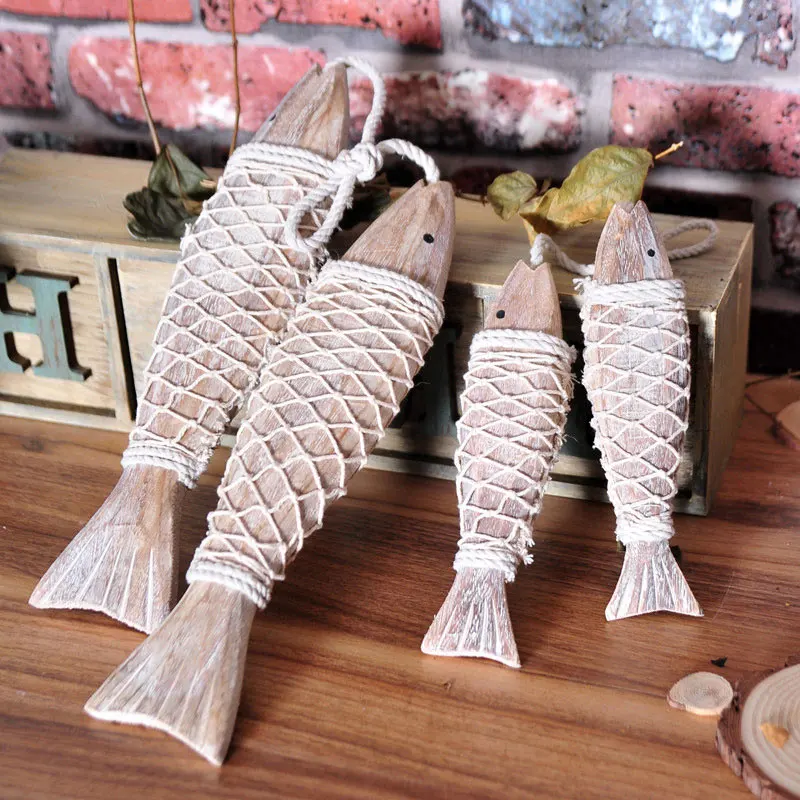 2pcs Wooden Hanging Fish Decor Village Decorated Handicrafts Wall