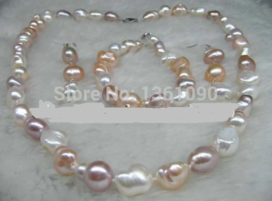 

j0064 Sets 10-12mm Baroque pearl necklace bracelet earring