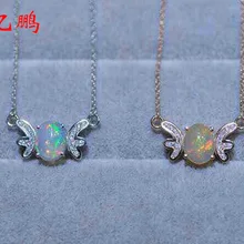 925 Серебряный инкрустированный натуральный опал кулон ожерелье женский