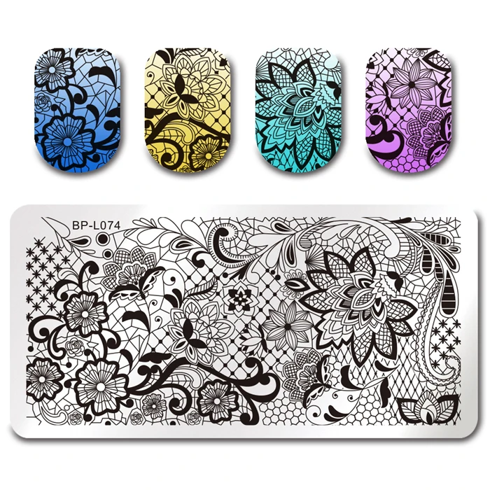 BORN PRETTY Lace серия ногтей штамповка пластины цветок элегантный круглый прямоугольник маникюрная пластина с изображениями для нейл-арта