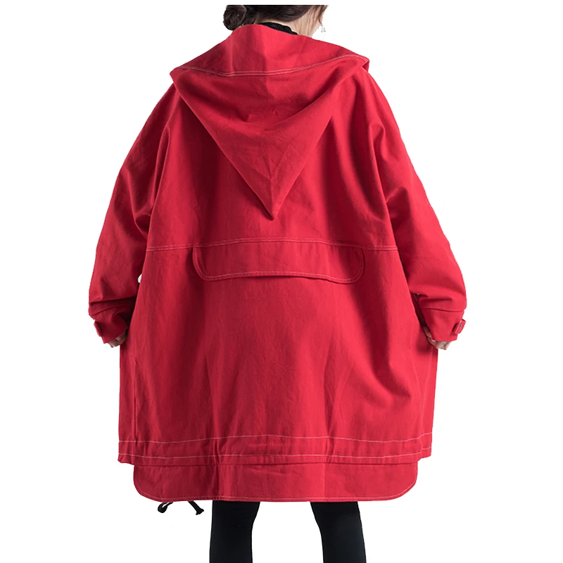 Autumn Oversized Hooded Jacket Female Long Plus Size Windbreaker Harajuku Jacket Hip Hop Funny Women Coats And Jackets