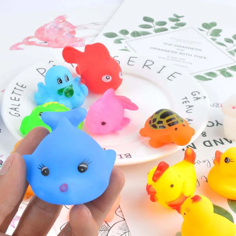 

13 Pcs/Lot Mixed Animals Swimming Water Bath Toys Colorful Soft Floating Rubber Duck Squeeze Sound Squeaky Bathing Toy