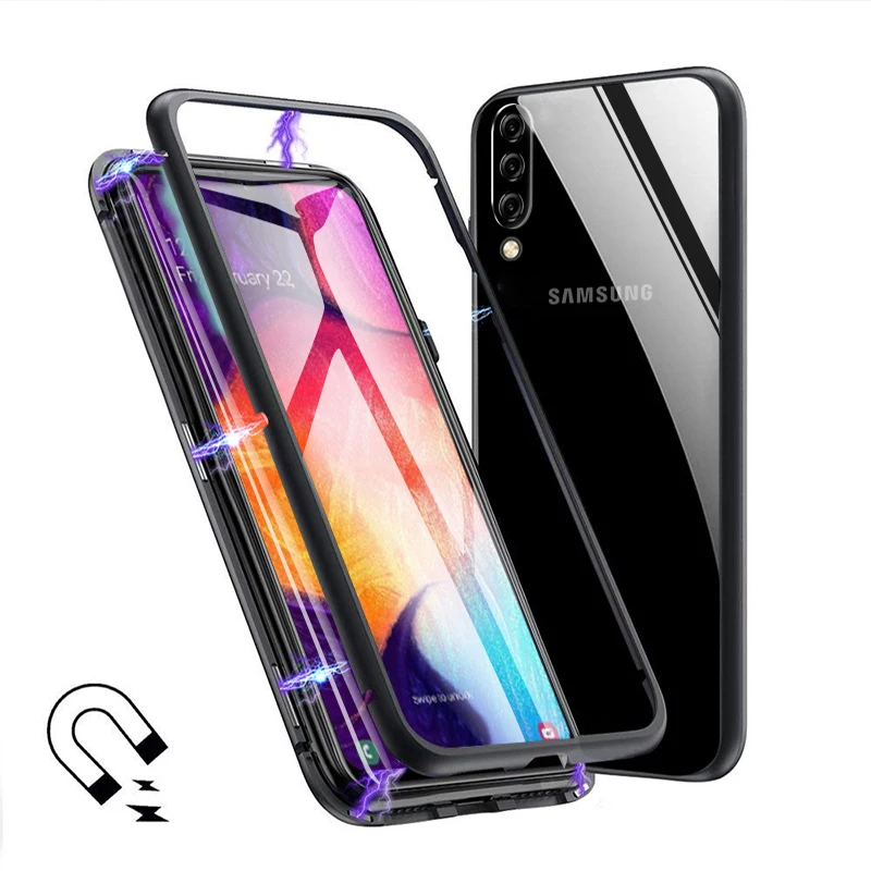 Магнитный флип чехол BUYFUN для Samsung Galaxy A50 задняя крышка закаленное стекло защитный