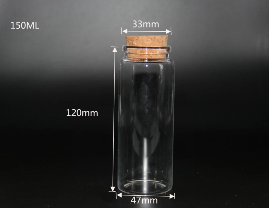 5pcs 47*120mm 150ml Glass Bottles Vials Vase With Cork Large Transparent Empty Foods Glass Vials