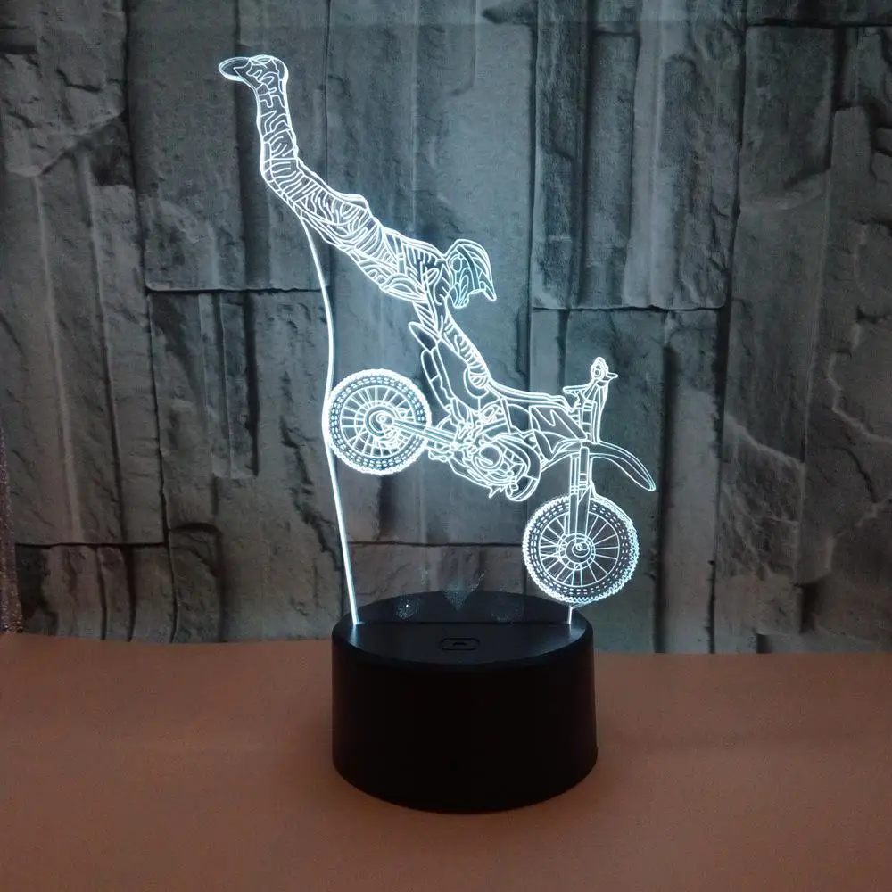 Цвет ful светодиодный 3D видения ночник мотоцикл трюки изображения Touchment Управление Цвет 3D ночника бюро свет