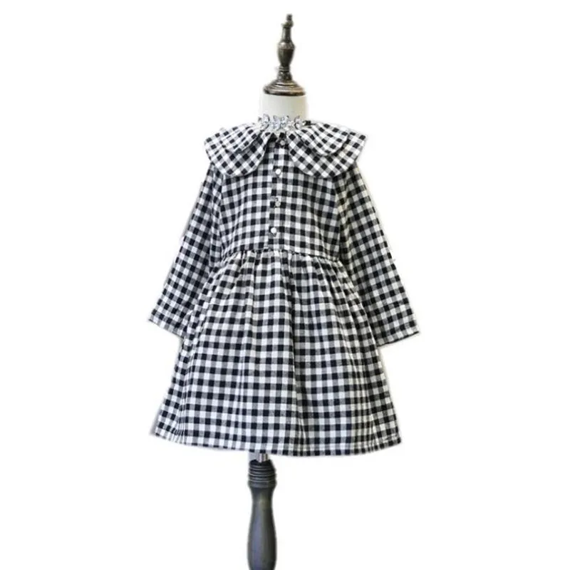 

DFXD Toddler Girl Long Sleeve Dress 2018 Spring Autumn Retro Plaid Kids Costumes Baby Dress England Style Toddler Vestido 2-8Y