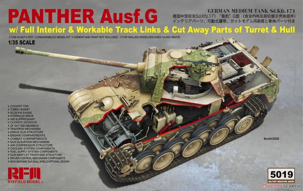 RYE FIELD RFM 5019 1/35 Scale Sd.Kfz.171 Panther Ausf.G с полным внутренним и работоспособным каналом