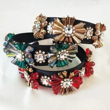 Женская Хрустальная повязка на голову в стиле барокко с цветами ручной работы Цветочная Корона повязка на голову вечерние Свадебный венок головной убор невесты аксессуары для волос