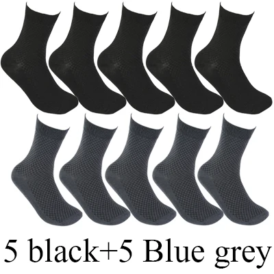 5 black 5 Blue grey 10 пар/лот, высококачественные мужские носки из бамбукового волокна, носки для счастливого человека, мужские зимние теплые длинные носки, черные чулки в подарок - Цвет: 5 black 5 Blue grey