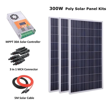 

300W Off Grid Complete Solar Panel Systems with 3pcs 100w polycrystalline solar panel, 30A MPPT Solar charge controller